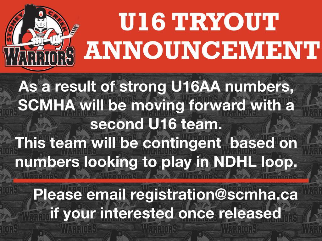 News > U16 TRYOUT ANNOUNCEMENT (HOME OF THE STONEY CREEK WARRIORS AA